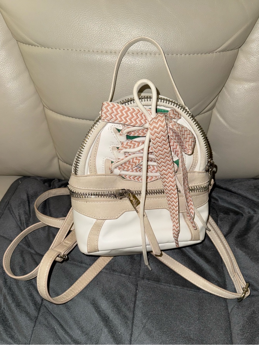 Steve Madden Cream & Beige Mini Backpack with Chevron Laces